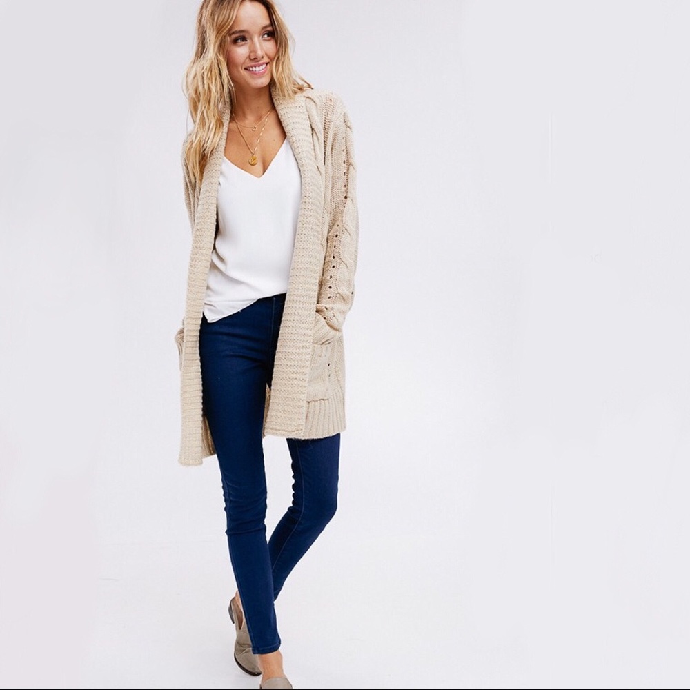 NEW! Cozy Cable Loose Knit Long Cardigan Sweater - Picture 2 of 8